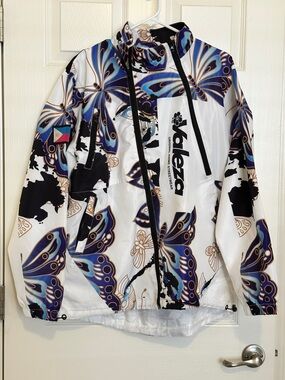 Valeza Butterfly Print Windbreaker Jacket Philippine Flag Womens L Preowned